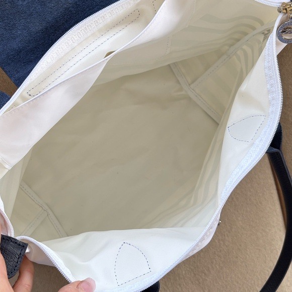 Longchamp Le Pliage Mariniere Zippered Shoulder Tote Blue White Nautical Stripes - Picture 12 of 16